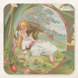 Porta-copo De Papel Quadrado Doce e inocente Valentim vintage, Kate Greenway
