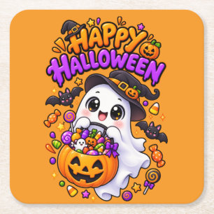 Porta-copo De Papel Quadrado Doce Fantasma de Halloween Abóbora Doce