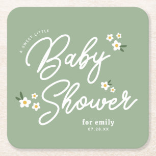 Porta-copo De Papel Quadrado Doce Menininha Daisy Sage Green Baby Girl