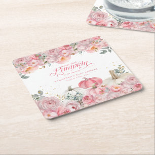 Porta-copo De Papel Quadrado Doce Pequena Abóbora Rosa Floral Outono Chá de Beb