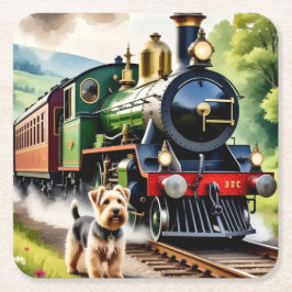 Porta-copo De Papel Quadrado Dog Greeting steam train