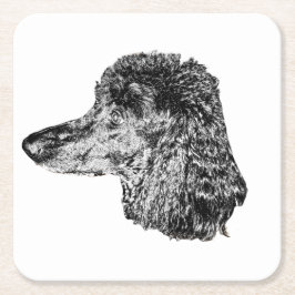 Porta-copo De Papel Quadrado Dog Head Coaster – Detailed Black & White Portrait