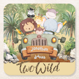 Porta-copo De Papel Quadrado Dois Animais Selvagens de Safari Dirigindo Carro 2