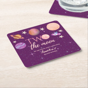 Porta-copo De Papel Quadrado Dois Para a Lua Garota Espaço Pink Planetas 2º Ani