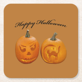 Porta-copo De Papel Quadrado Dois Pumpkins Feliz Dia das Bruxas