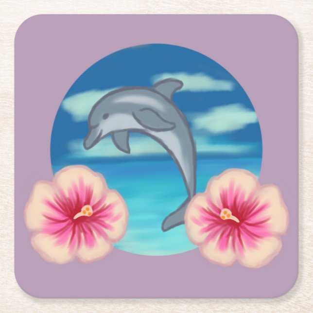 Porta-copo De Papel Quadrado Dolphin Paradise (Frente)