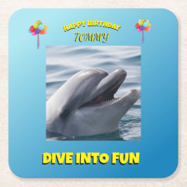 Porta-copo De Papel Quadrado Dolphin Splash Birthday