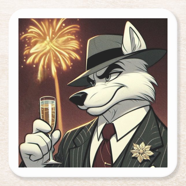 Porta-copo De Papel Quadrado Don Lupo Canino "New Year" (Frente)