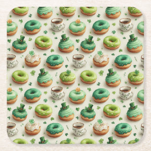 Porta-copo De Papel Quadrado Donuts e Café do Dia de São Patrício Aquarela