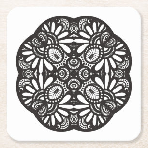 Porta-copo De Papel Quadrado Doodle bonito do quadrado preto de Deco