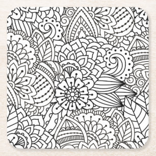 Porta-copo De Papel Quadrado Doodle do design da flor