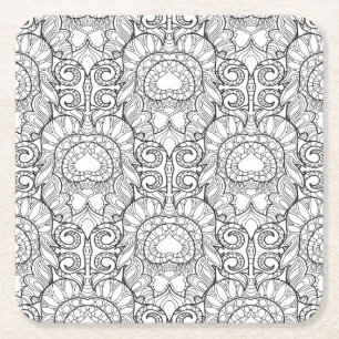 Porta-copo De Papel Quadrado Doodle do teste padrão da pena do pavão