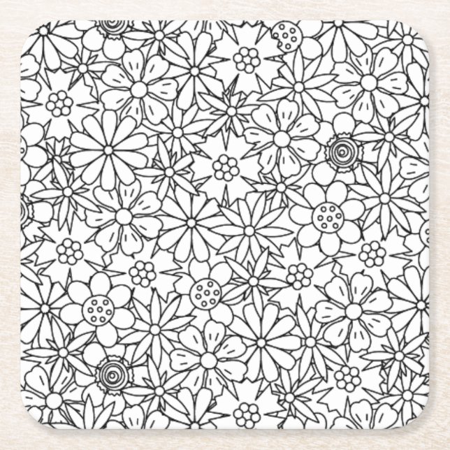 Porta-copo De Papel Quadrado Doodle floral (Frente)