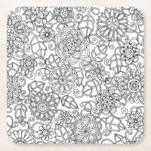 Porta-copo De Papel Quadrado Doodle floral étnico