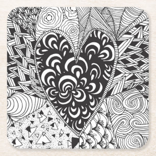 Porta-copo De Papel Quadrado Doodle inspirado do coração