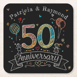 Porta-copo De Papel Quadrado Doodle na Lousa de 50º Aniversário Personalizado