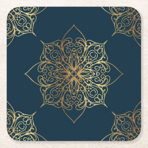 Porta-copo De Papel Quadrado Dourada Cor damasco de Mandala