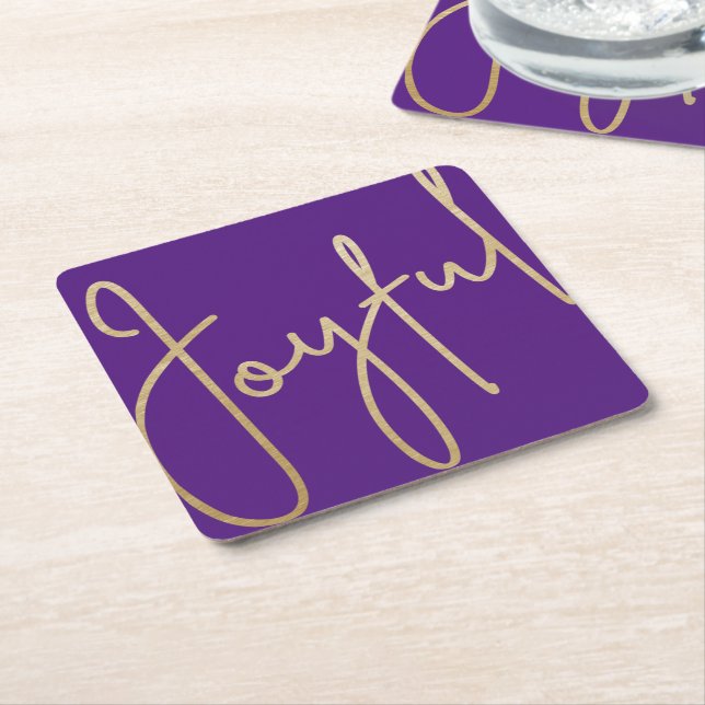 Porta-copo De Papel Quadrado DOURADA Faux Foil JOYFUL em Roxo (Inclinado)