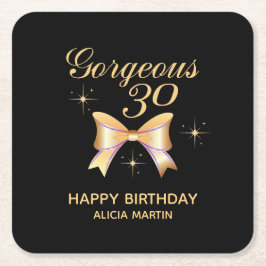 Porta-copo De Papel Quadrado Dourada Garota de Fita Belo Feliz Aniversário Negr