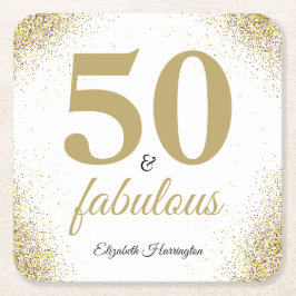 Porta-copo De Papel Quadrado Dourada Glitter 50 E Fabuloso Aniversário