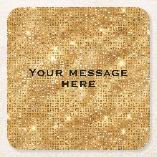 Porta-copo De Papel Quadrado Dourada Glitter Adicionar seu próprio texto (Frente)