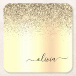 Porta-copo De Papel Quadrado Dourada Glitter Girly Luxury Moderno Monograma Nom<br><div class="desc">Dourada Folha de Folha Metálica Brilhante Metálica Glitter Brutado Monograma de Metais de Nome Portas copos de Papel. Isso faz a formatura perfeita,  aniversário,  casamento,  chá de panela,  aniversário,  chá de fraldas ou presente de festa de solteira para alguém que ama luxo de vidro e estilos quíticos.</div>