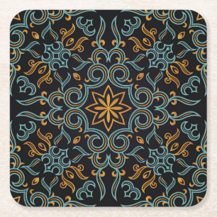 Porta-copo De Papel Quadrado Dourado e azul: Vintage Ornamental