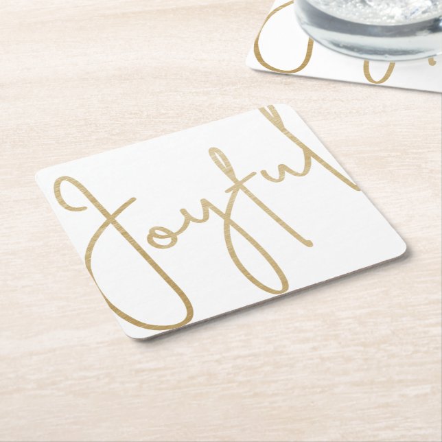 Porta-copo De Papel Quadrado Dourado JOYFUL no Natal Branco (Inclinado)