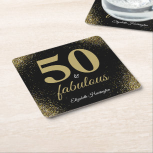 Porta-copo De Papel Quadrado Dourado Negro Brilhante 50 E Fabuloso Aniversário