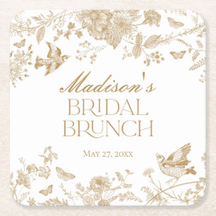 Porta-copo De Papel Quadrado Dourado Toile De Jouy Vintage Bridal Bridal Brunch