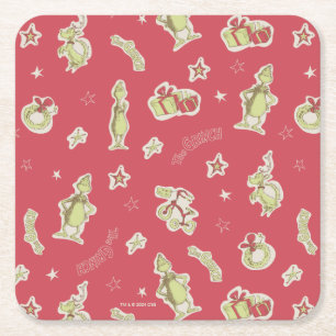 Porta-copo De Papel Quadrado Dr. Seuss Grinch Padrão de Natal Vermelho