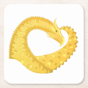 Porta-copo De Papel Quadrado Dragão amarelo no branco