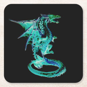 Porta-copo De Papel Quadrado Dragão Azul do Mar Fantasia Criatura Mitológica