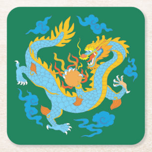 Porta-copo De Papel Quadrado Dragão Clássico Colorido Chinês