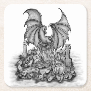 Porta-copo De Papel Quadrado Dragão com Zombie