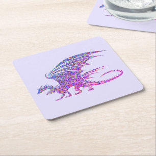 Porta-copo De Papel Quadrado Dragão de Mosaico Incrível Roxo