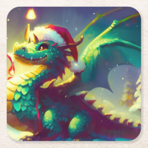 Porta-copo De Papel Quadrado Dragão de Natal 3