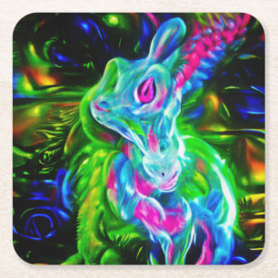 Porta-copo De Papel Quadrado Dragão do Coelho Psicodélico em Neon Fantasy