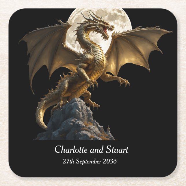 Porta-copo De Papel Quadrado Dragão Feroz Erguido (Frente)