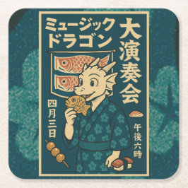 Porta-copo De Papel Quadrado Dragão japonês retrô