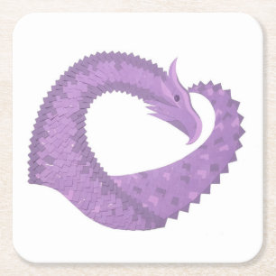 Porta-copo De Papel Quadrado dragão roxo lavanda coração em branco