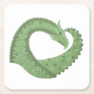 Porta-copo De Papel Quadrado Dragão verde-oliva em branco