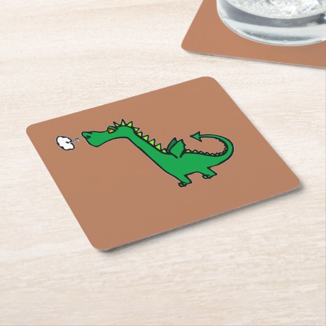 Porta-copo De Papel Quadrado Dragão verde para respirar ar (Inclinado)