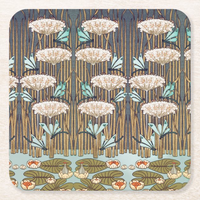 Porta-copo De Papel Quadrado Dragões Água Lírios Marsh Art Nouveau (Frente)