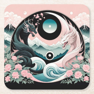 Porta-copo De Papel Quadrado Dragon Floral Mountain Pink Sage Teal