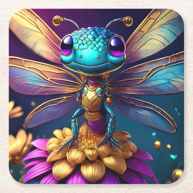 Porta-copo De Papel Quadrado Dragonfly Dreaming Zephyr (Frente)