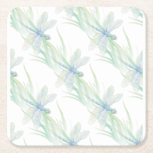 Porta-copo De Papel Quadrado Dragonfly em Blues Suaves e Arte Verde