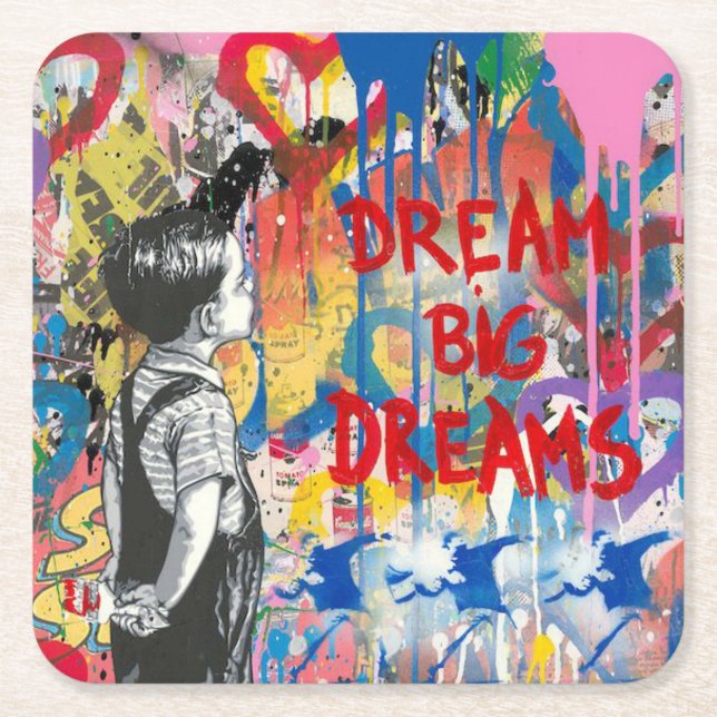 Porta-copo De Papel Quadrado Dream Big Dream Grafite Wall (Frente)