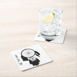 Porta-copo De Papel Quadrado Dreamcatcher Preto em Fundo Branco