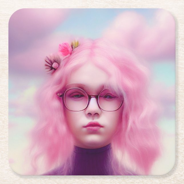 Porta-copo De Papel Quadrado Dreamy Rosa (Frente)